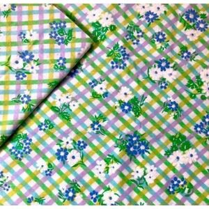 NEW Vintage BIBB Gingham Calico Floral Fitted Sheet Double Full Green Purple USA